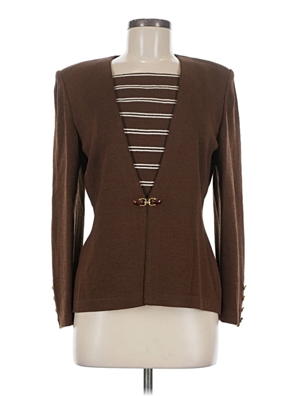 St. John Collection Brown Tailored Knit Blazer Gold-Tone Clasp Size 6